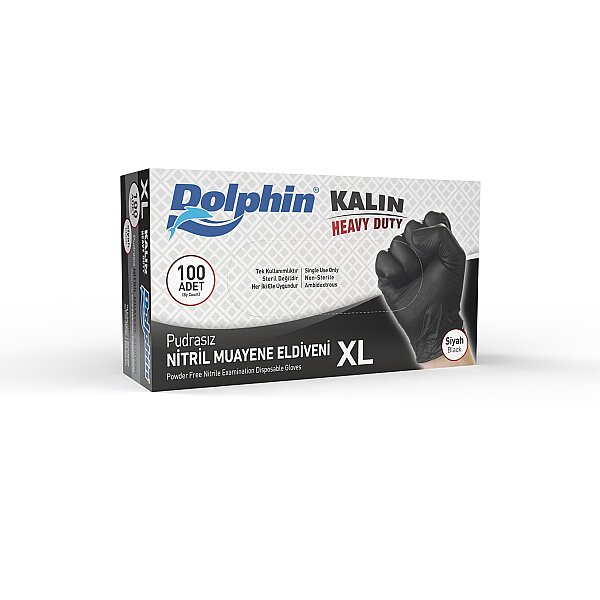 Dolphin Siyah Nitril Eldiven Pudrasız Ekstra Kalın XL Beden 100 Adet x 10 Paket - MDR - Koli - 1