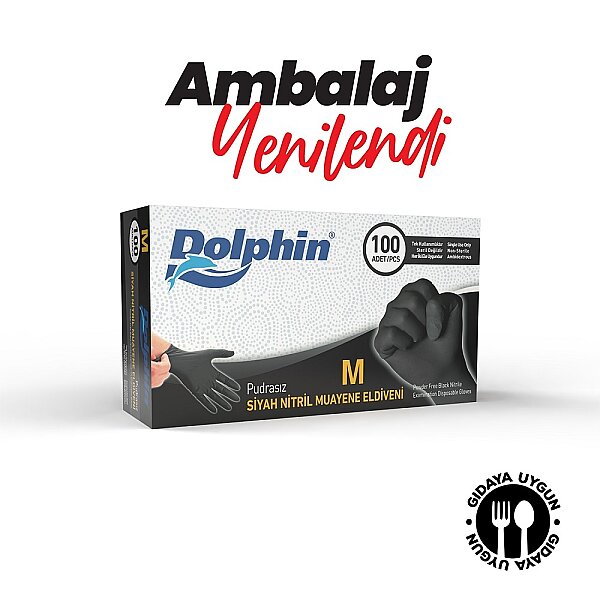 Dolphin Çok Amaçlı Siyah Nitril Eldiven M Beden 100 Adet x 20 Paket - MDR - Koli - 2