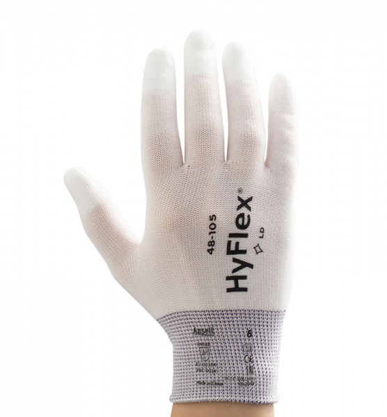 Ansell- HYFLEX® 48-105 Beyaz Parmak Uçları Kaplı Sensilite Poliüretan Kaplı Hassas İş Eldiveni 1 Çift (9 Beden / L) - 5