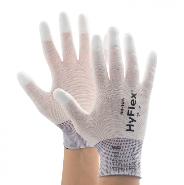 Ansell- HYFLEX® 48-105 Beyaz Parmak Uçları Kaplı Sensilite Poliüretan Kaplı Hassas İş Eldiveni 1 Çift (9 Beden / L) - 6