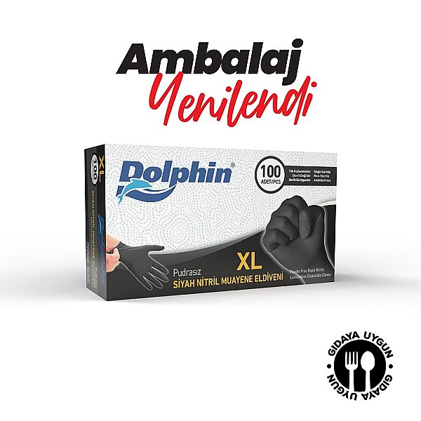 Dolphin Çok Amaçlı Siyah Nitril Eldiven XL Beden 100 Adet x 20 Paket - MDR - Koli - 2