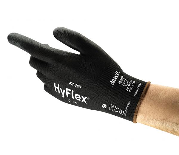 Ansell- HYFLEX® 48-101 Siyah-Gri Tam Kaplı Sensilite Poliüretan Kaplı Hassas İş Eldiveni 1 Çift (8 Beden / M) - 1