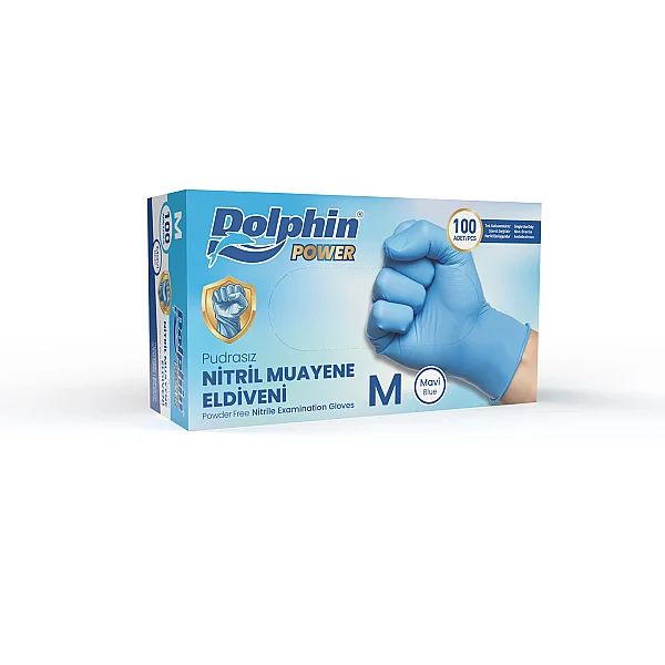 Dolphin Nitril Muayene Eldiveni Pudrasız Kalın Mavi M Beden 100 Adet x 20 Paket-Koli - 1