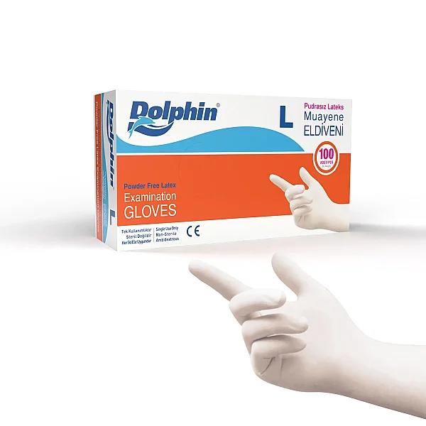 Dolphin Pudrasız Lateks Muayene Eldiveni L Beden 100 Adet x 20 Paket - MDR - Koli