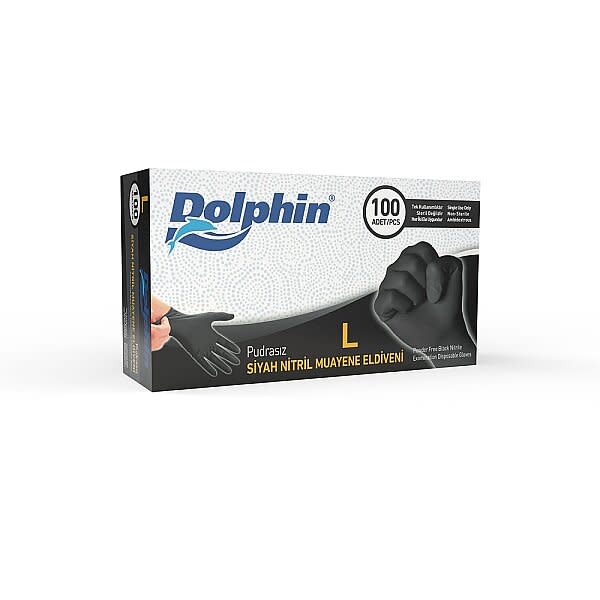 Dolphin Çok Amaçlı Siyah Nitril Eldiven L Beden 100 Adet x 20 Paket - MDR - Koli