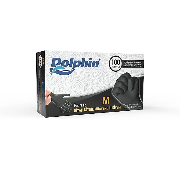 Dolphin Çok Amaçlı Siyah Nitril Eldiven M Beden 100 Adet x 20 Paket - MDR - Koli