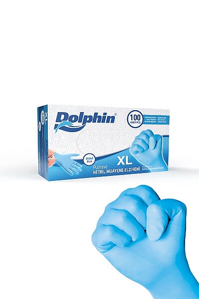 Dolphin Pudrasız Mavi Nitril Muayene Eldiveni XL Beden 100 Adet x 20 Paket - MDR - Koli