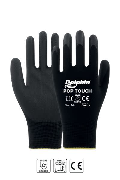 Dolphin Polyester Poliüretan İş Eldiveni Siyah POP TOUCH 9-L 1 Çift 2