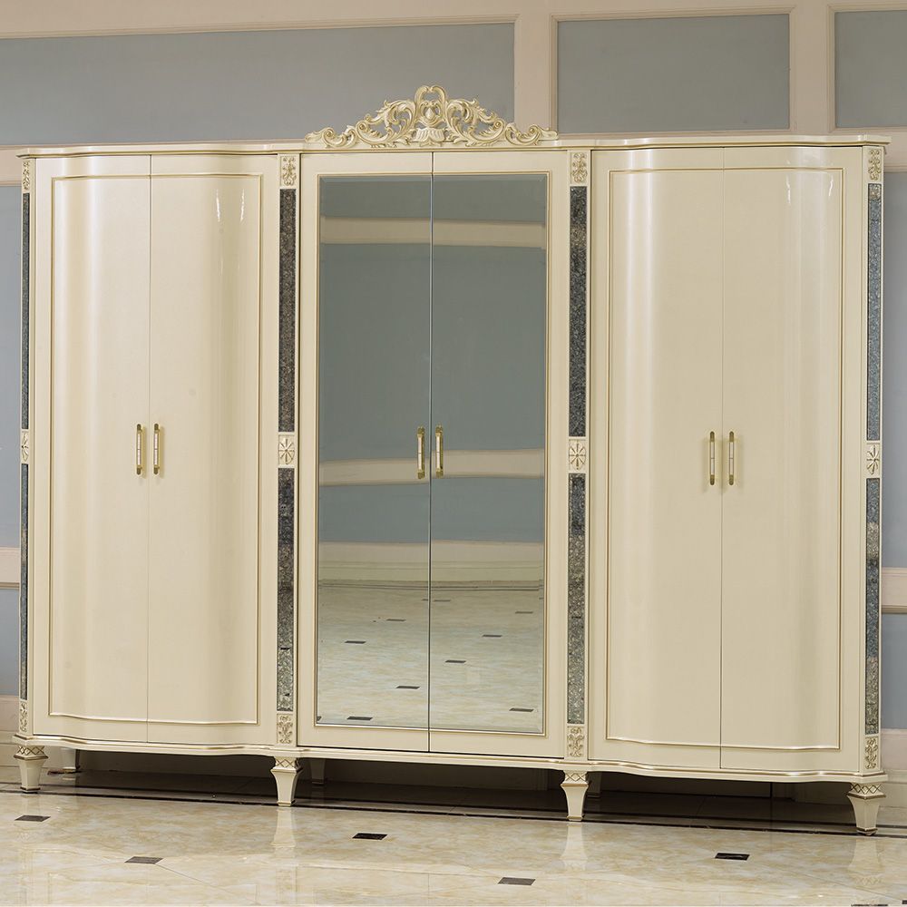 Celia 6 Door Wardrobe - Cream / Golden