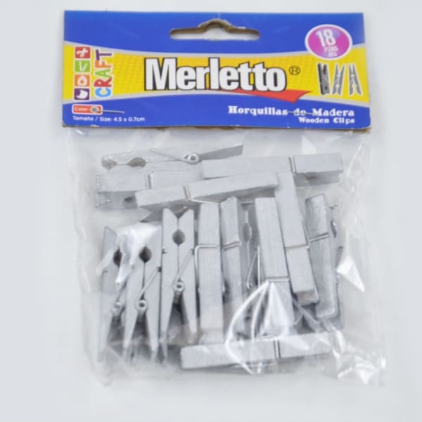 18 piezas de prensas / Horquillas de madera plateada - Merletto