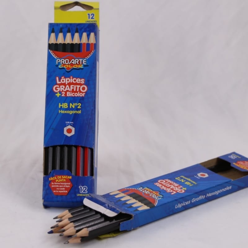 Lapices de grafito Hexagonal HB + 2 Bicolor - Pro arte — imagen 1