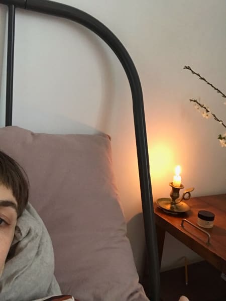 Selfie with Branch at my bedside and new candlestick