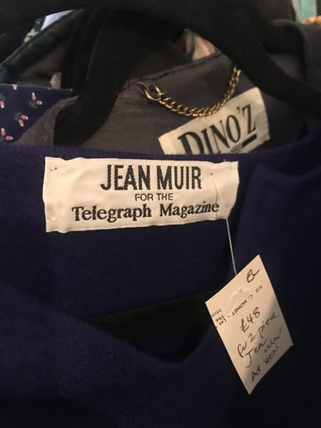 clothing tag that says jean muir for telegraph magazine