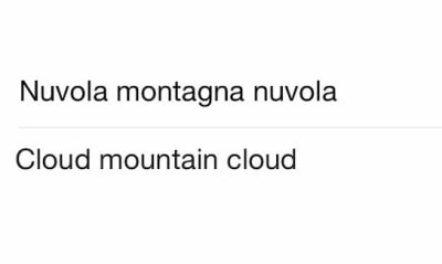 Google translate screenshot showing 'mountain cloud mountain' in English and Italian
