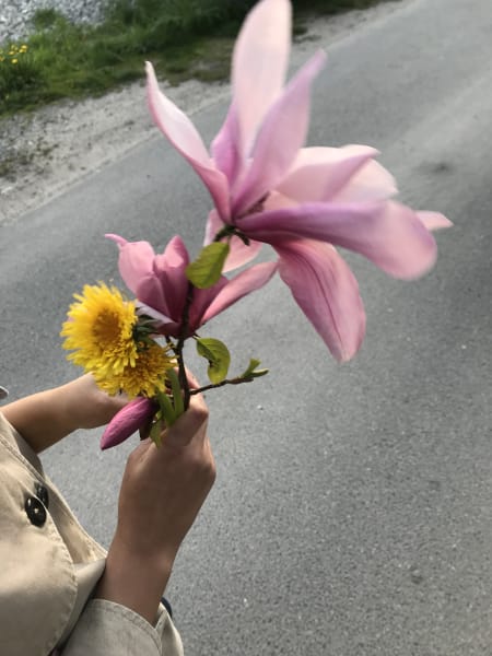 Bronowice with marilia, marilia holding her bouquet she made for me