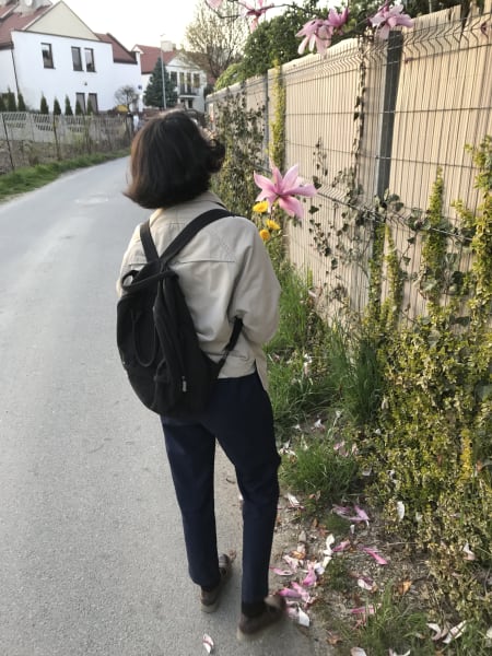 Bronowice with marilia, marilia picking flowers from tree