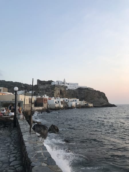 nisyros, view on Panagia Spiliani from mandraki seaside path