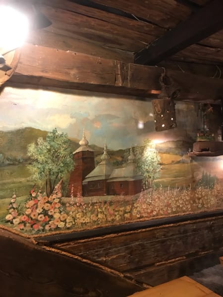 pretty mural in restaurant in krynica