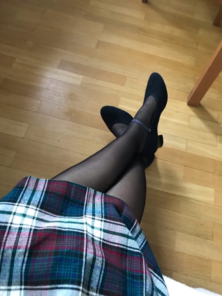 me in my plaid skirt stockings and new little shoes