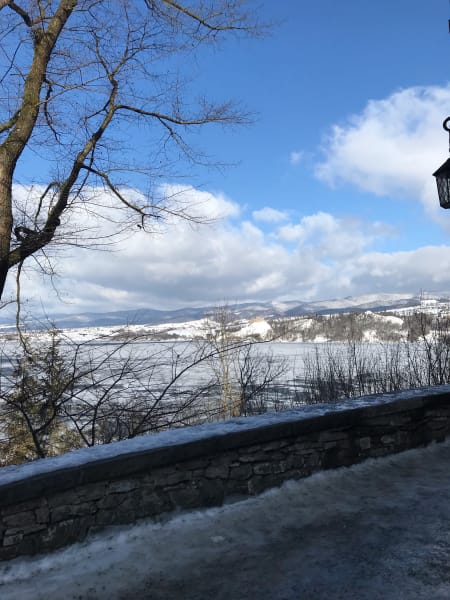 Frozen lake from entrance to Niedzica castle