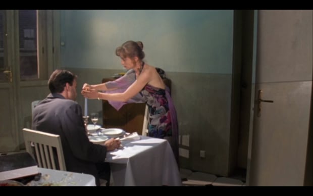 Werner Schroeter - Malina (1991), Isabelle Huppert in amazing dress with open back and silky shawl detail