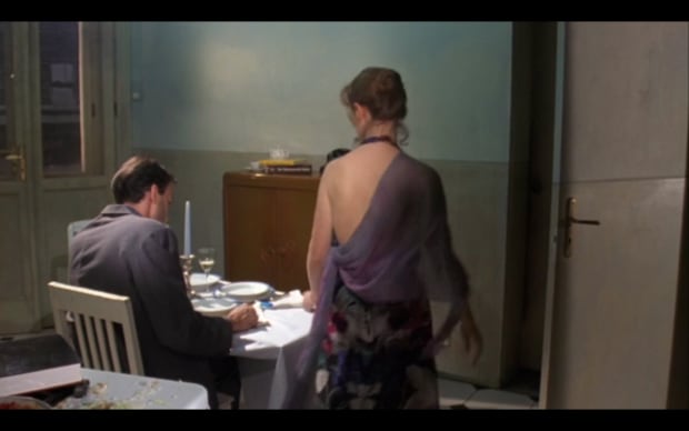 Werner Schroeter - Malina (1991), Isabelle Huppert in amazing dress with open back and silky shawl detail