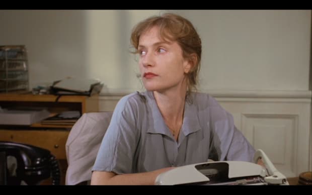 Werner Schroeter - Malina (1991), Isabelle Huppert in profile in flower shop looking perfect