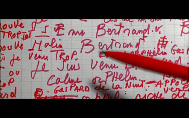 Jean Luc Godard - 2 or 3 Things I Know About Her (1967), red felt tip handwriting on a page