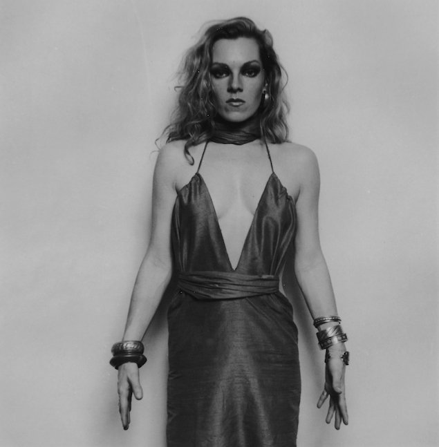 portrait of cookie mueller in a beautiful evening dress