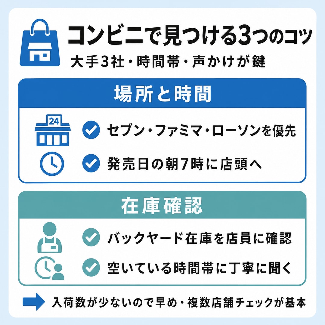 「近所のコンビニ」で見つけるための3つのコツの図解
