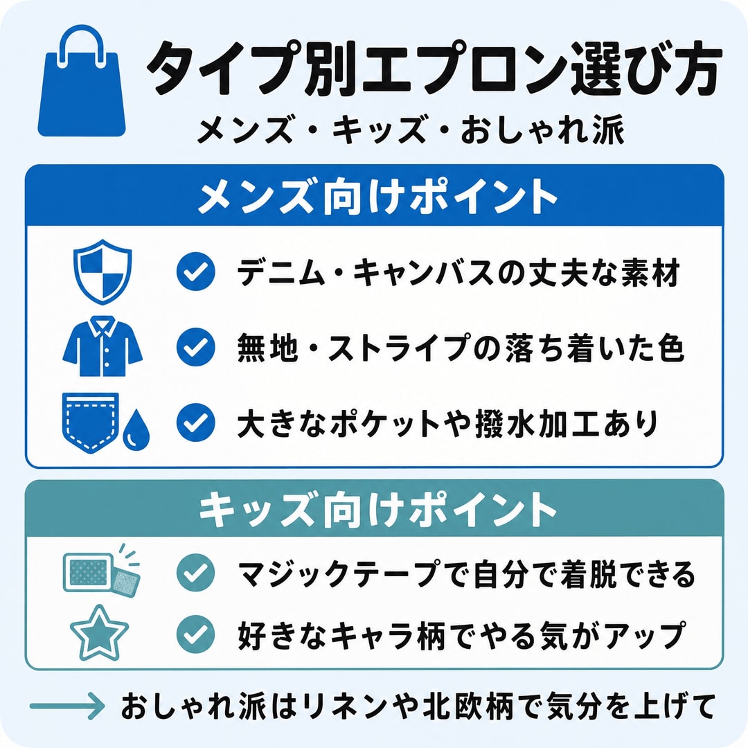 後悔しない！自分に合ったエプロンの選び方の図解