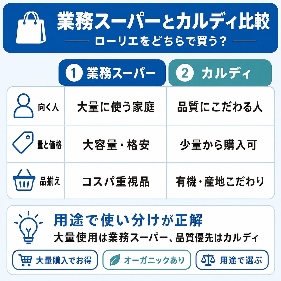 業務スーパーとカルディ、どちらで買うべき？の図解