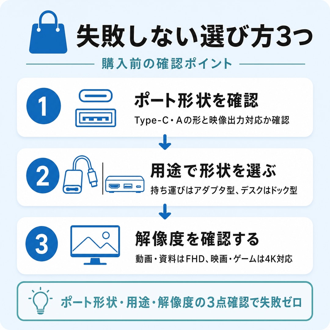 これだけは押さえて！失敗しない選び方3つのポイントの図解