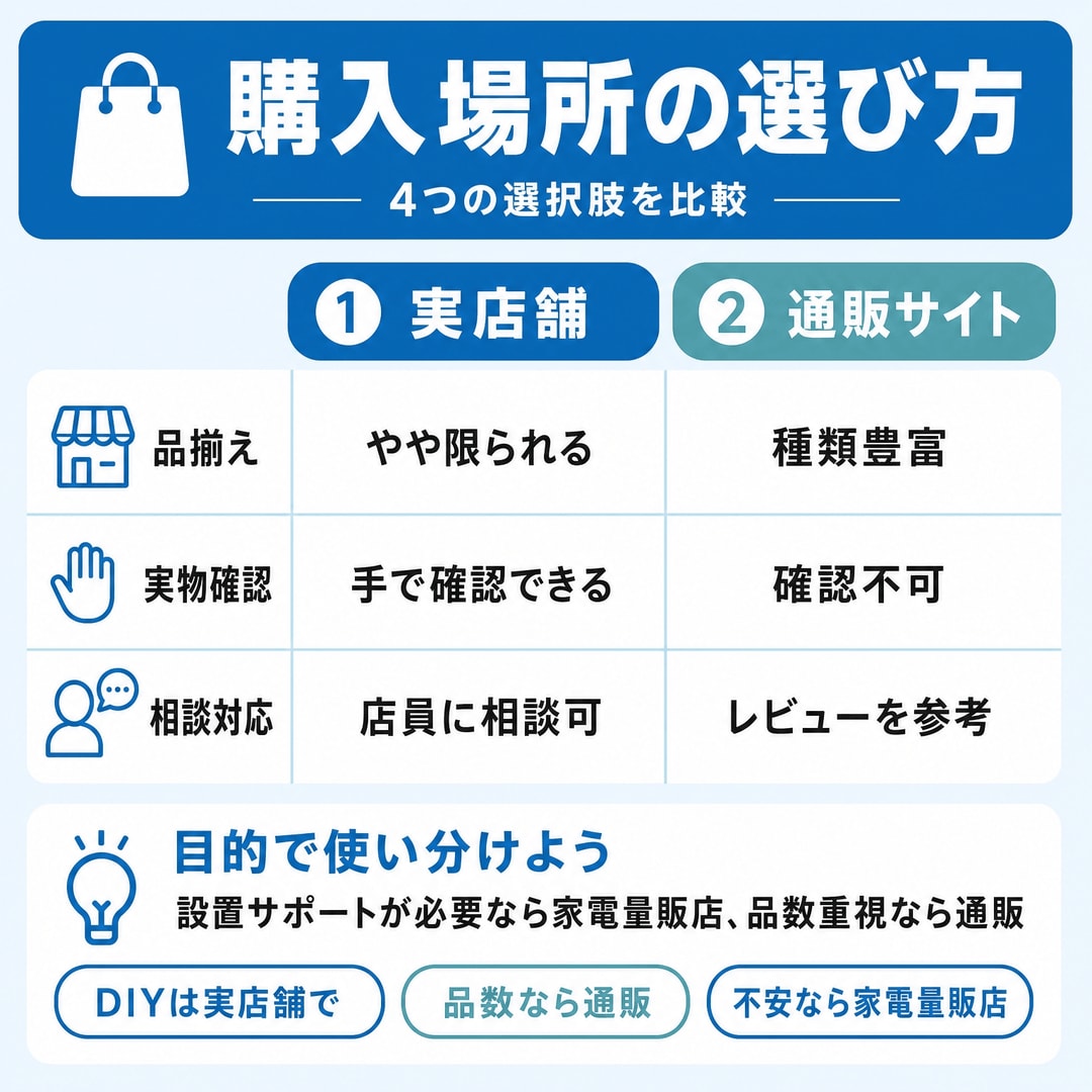 テレビ壁掛け金具の主な販売店と特徴の図解