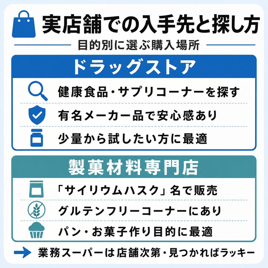 オオバコ・サイリウムが買える実店舗の図解