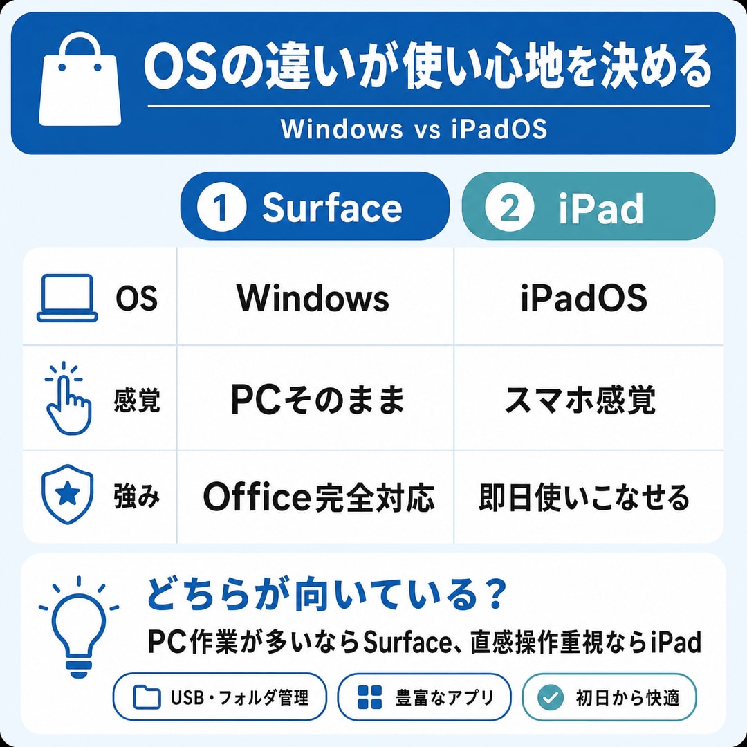 根本的な違いは「OS」という心臓部にあるの図解