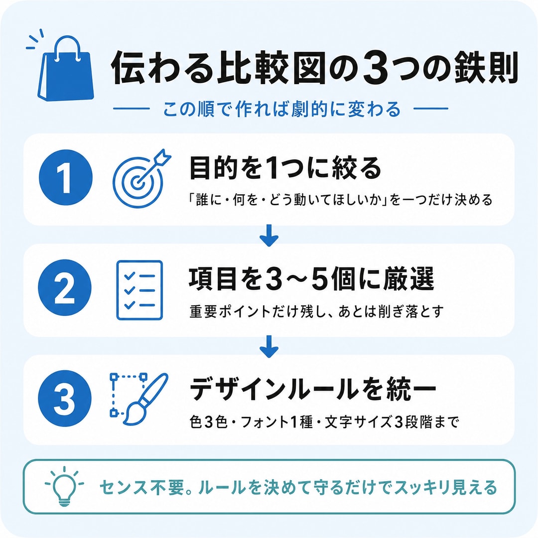 分かりやすい比較図を作る3つの鉄則の図解