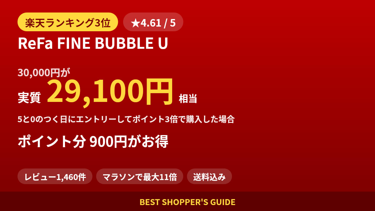 ReFa FINE BUBBLE Uは買いどき？楽天ランキング3位・レビュー1,460件のデータで確認【2026年8月】
