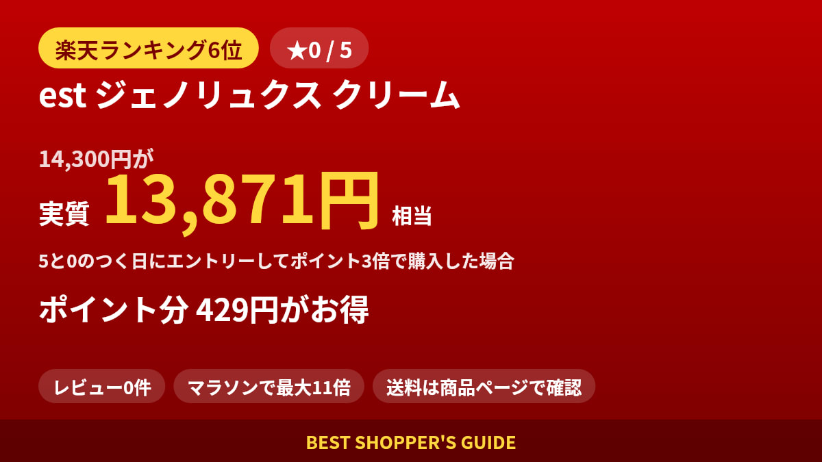 est ジェノリュクス クリームは買いどき？楽天ランキング6位・レビュー0件のデータで確認【2026年9月】