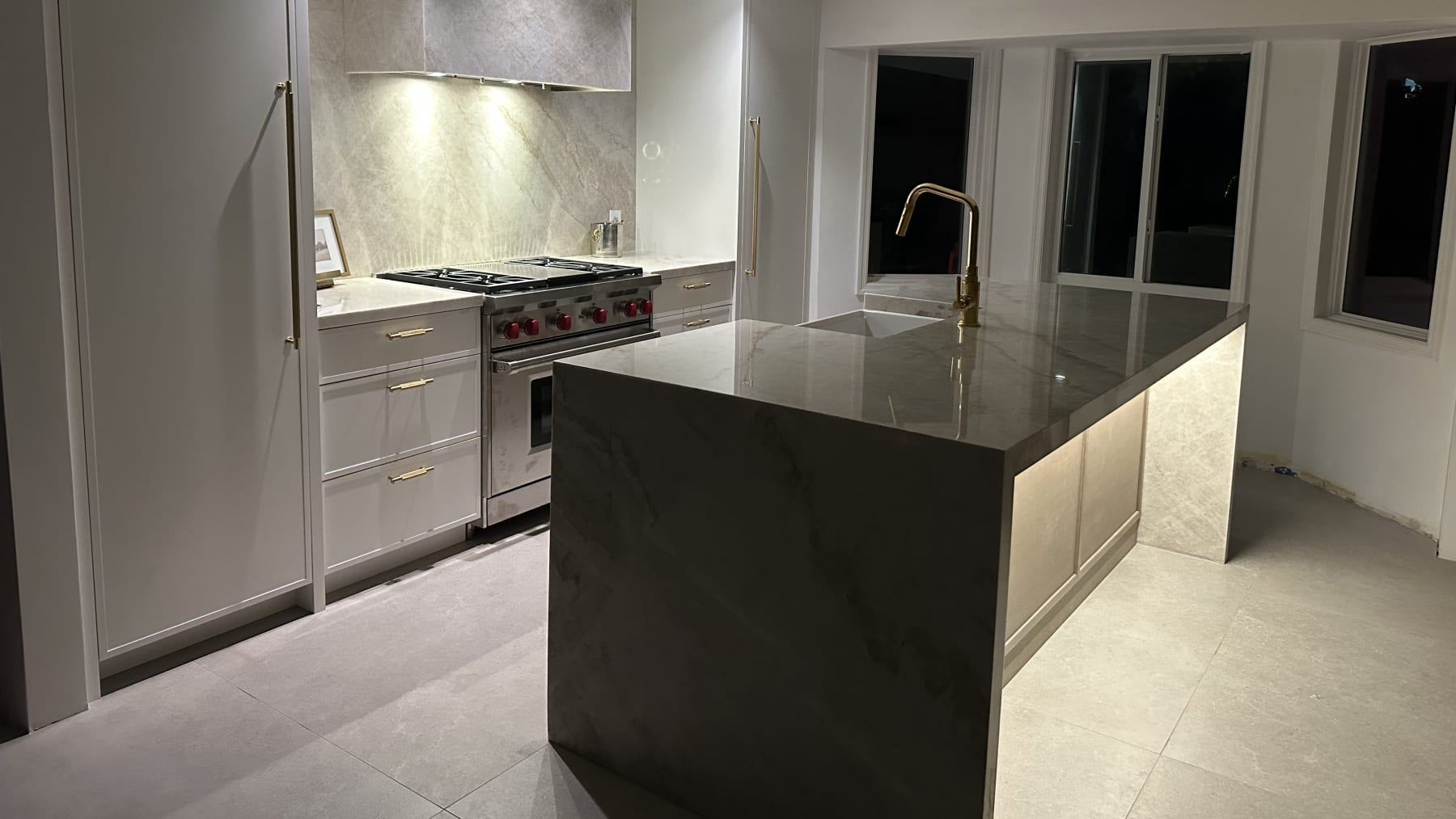Gray Island Kitchen, view 2