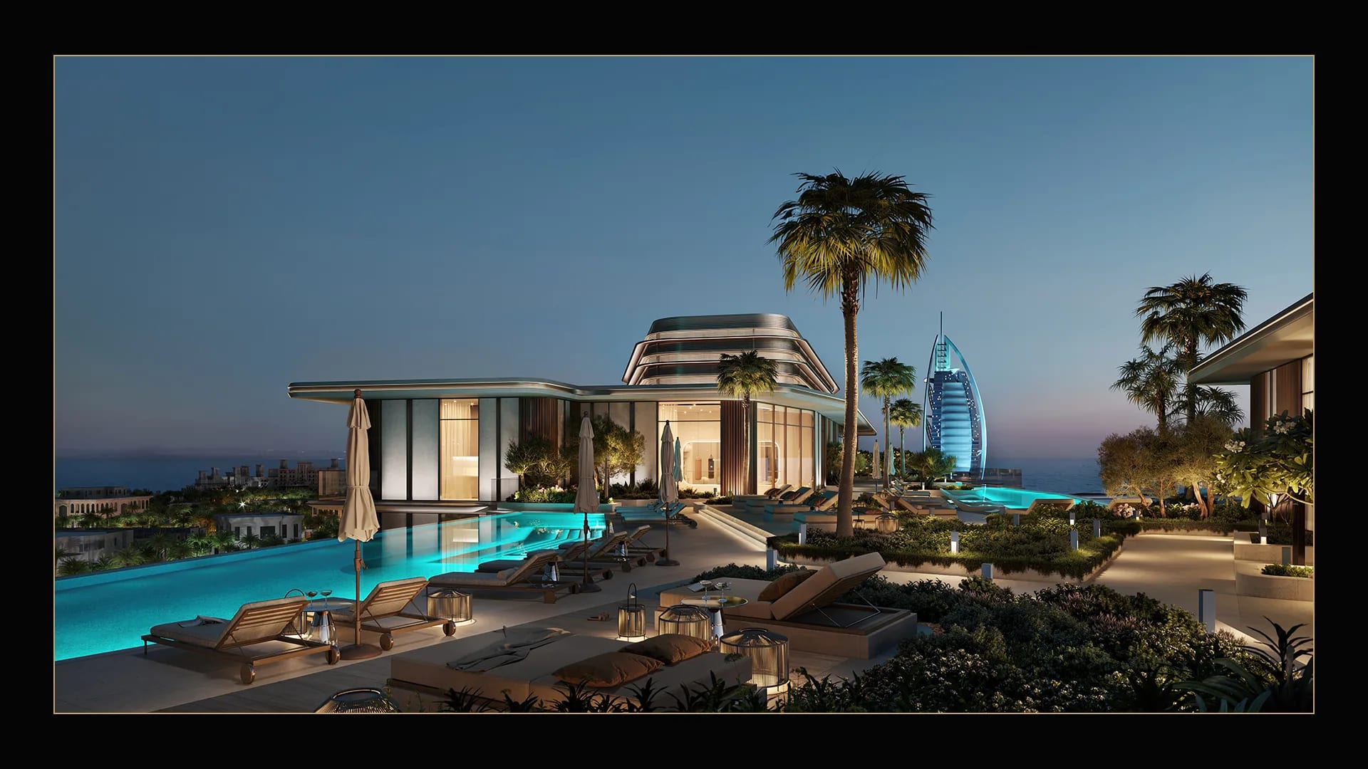Nourelle skybridge infinity pool with Dubai skyline