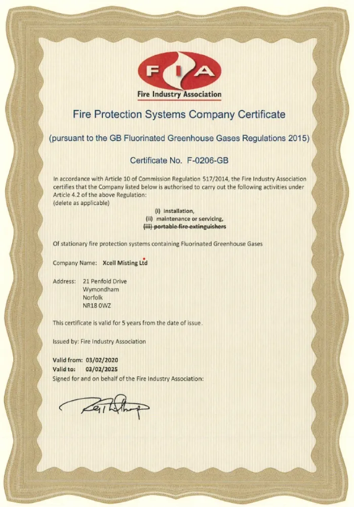 FIA Fire Protections Certificate