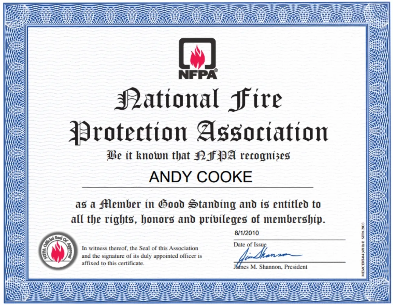 NFPA Certificate