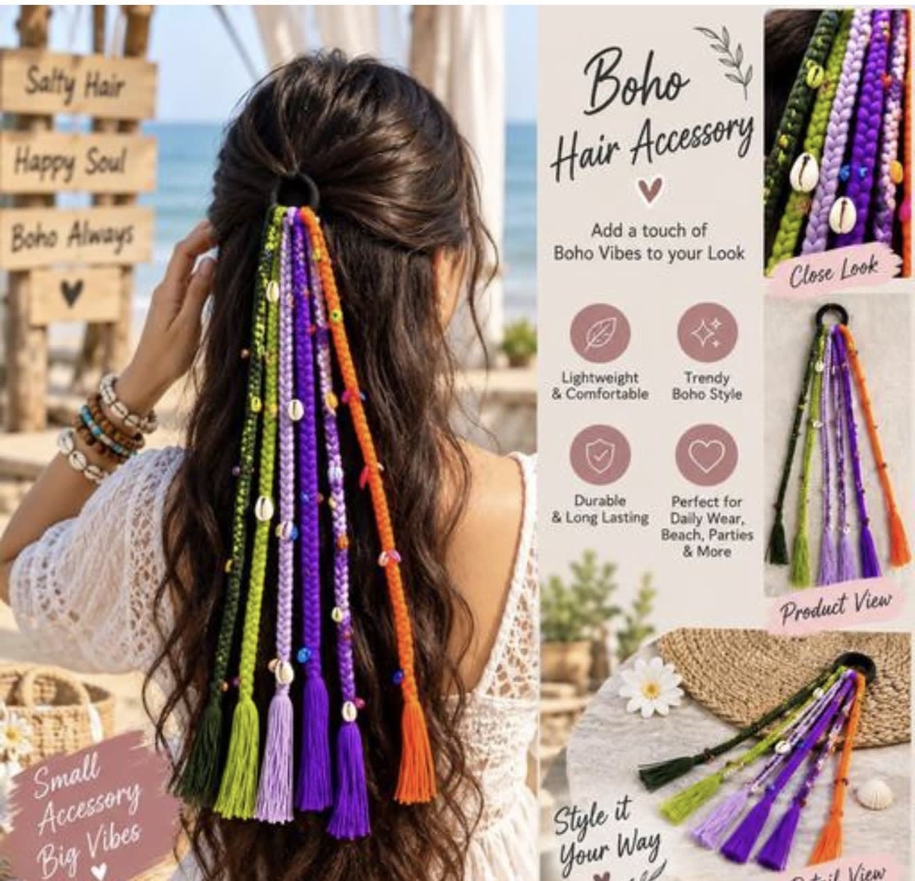 Multicolour Boho Hair Accessories Tessels — 3