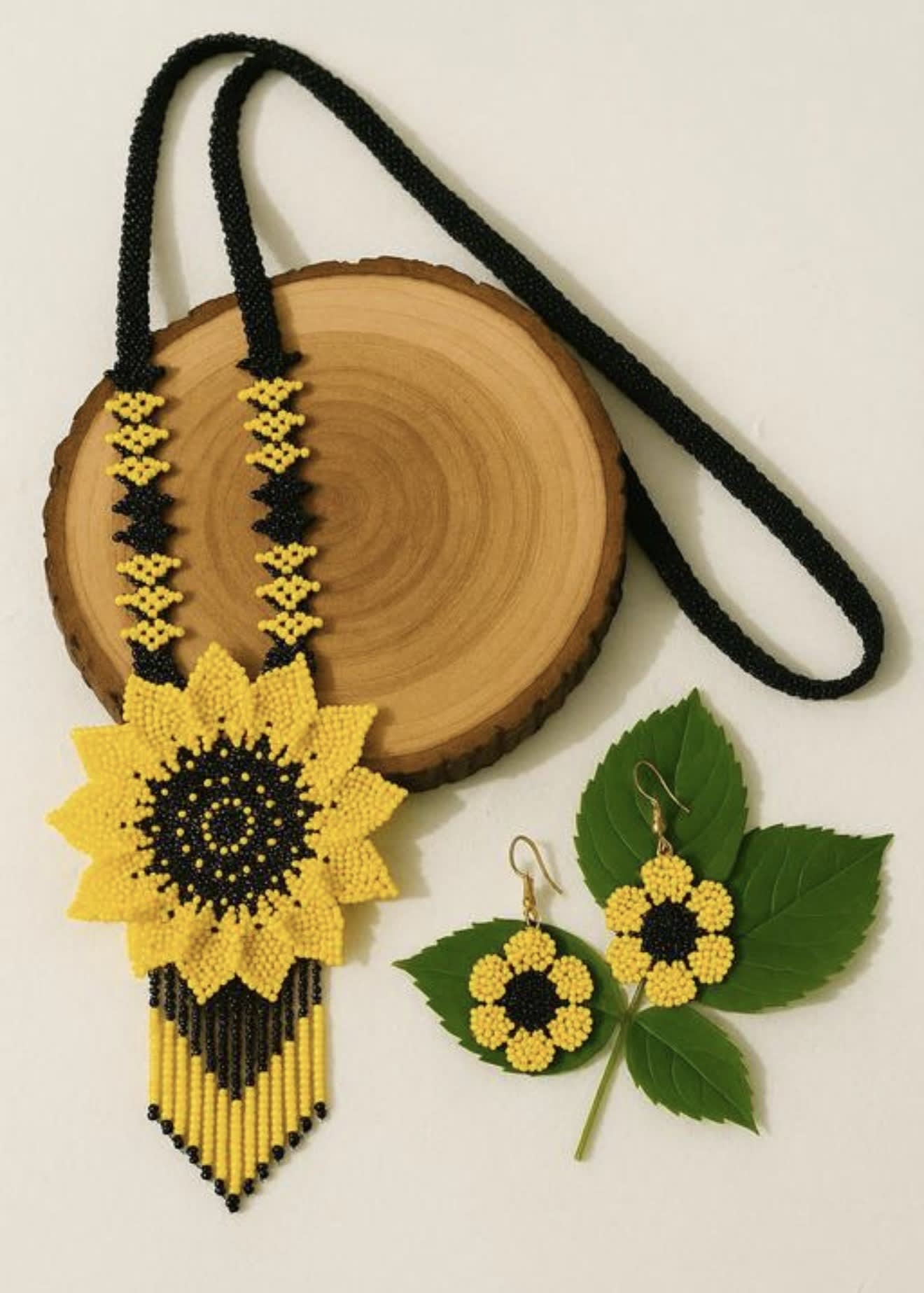 Exclusive Beaded Sunflower Jewellery Set