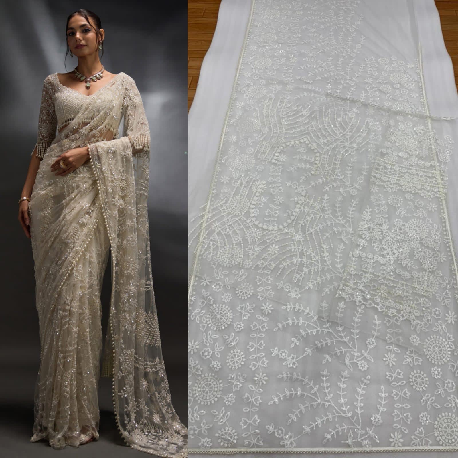 Designer Embroidered Net Saree — 12