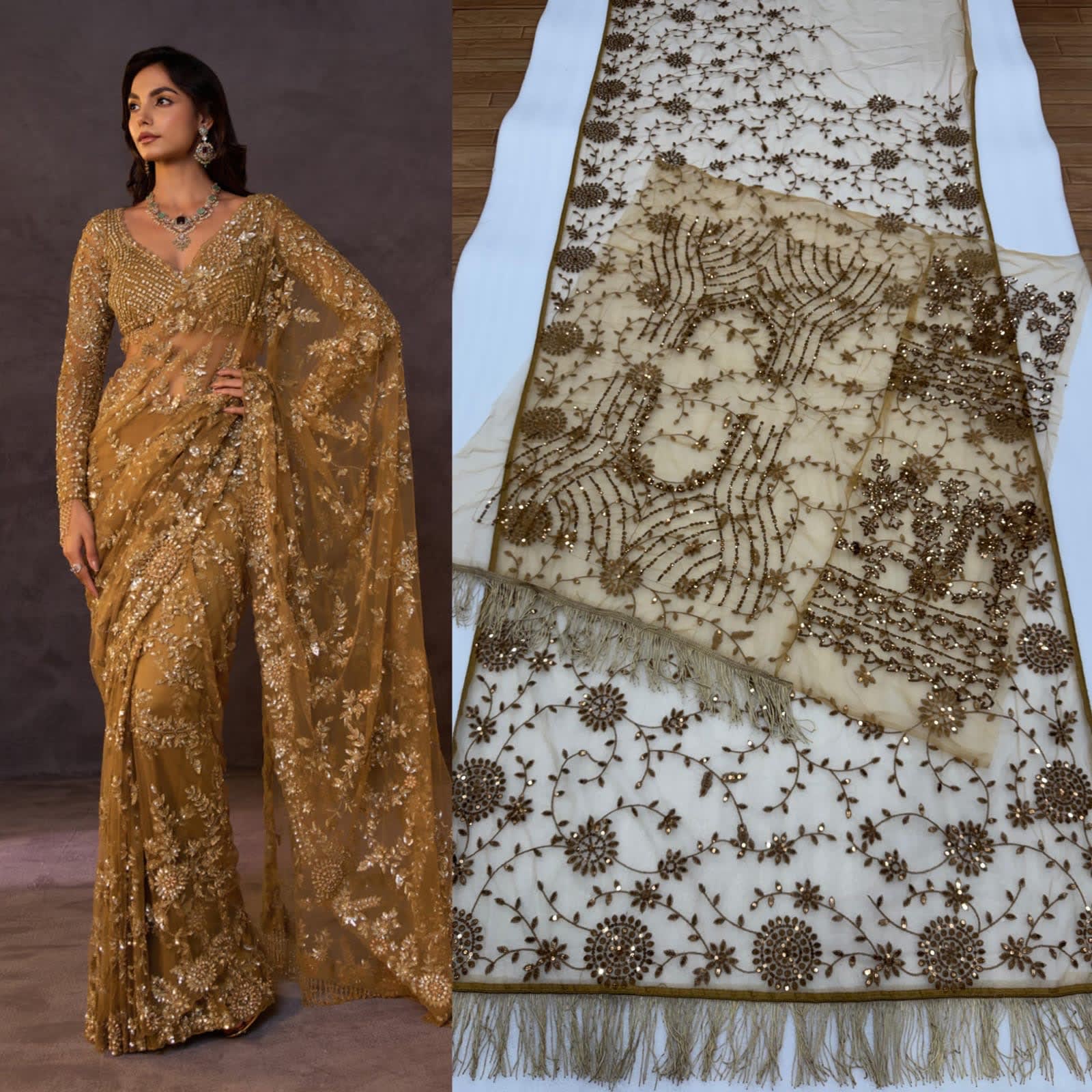 Designer Embroidered Net Saree — 5