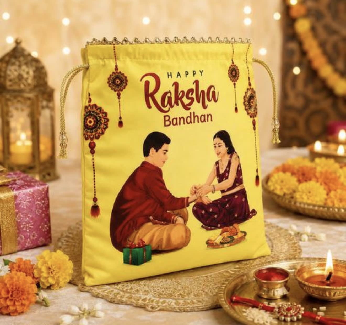 Rakhi Silk Digital Colourful Potli