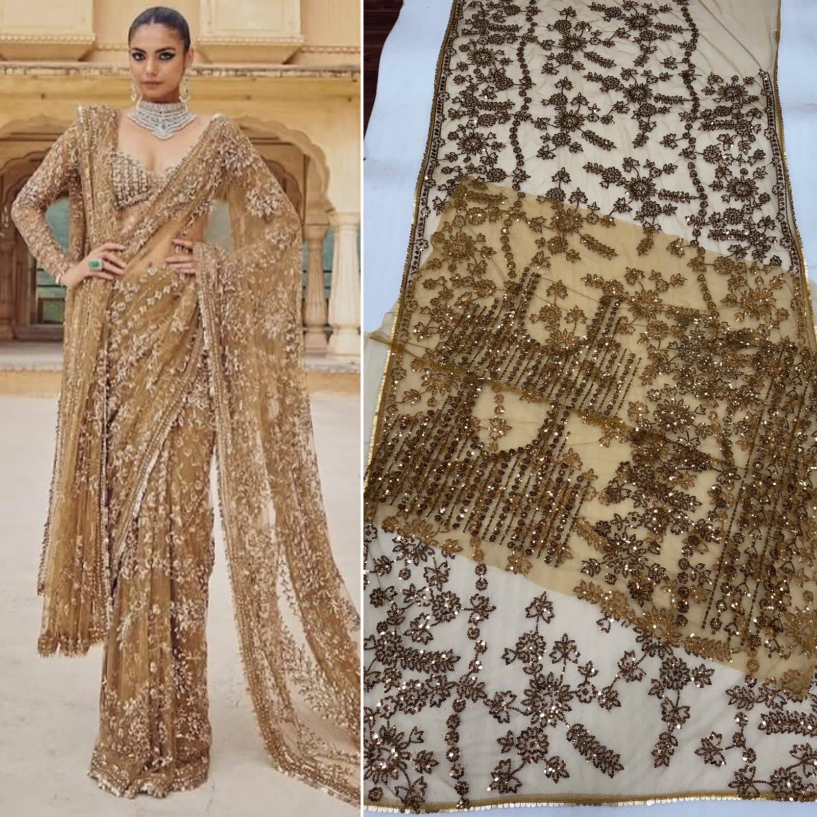 Designer Embroidered Net Saree — 3
