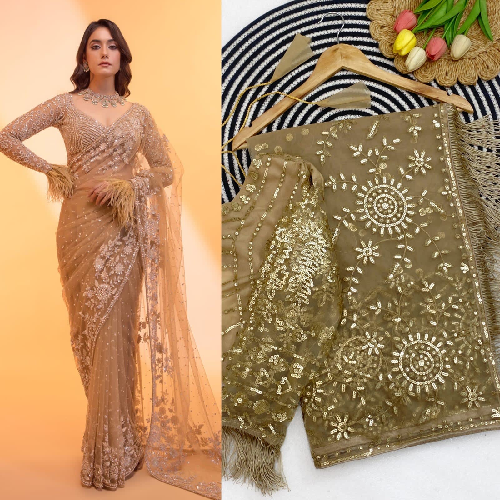 Designer Embroidered Net Saree — 10